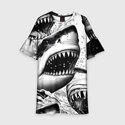 Платье клеш для девочки Белая акула - стая, цвет: 3D-принт
