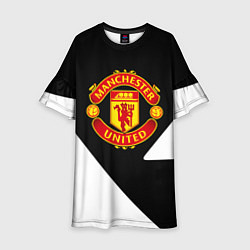 Платье клеш для девочки Манчестер Юнайтед полосы, цвет: 3D-принт