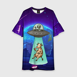 Платье клеш для девочки Инопланетяне похищают корову, цвет: 3D-принт