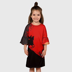 Платье клеш для девочки Лошадь скачет на красном фоне, цвет: 3D-принт — фото 2
