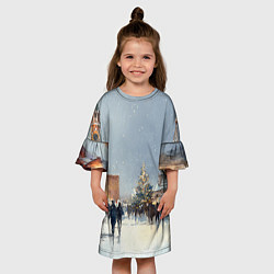 Платье клеш для девочки Москва - новый год, цвет: 3D-принт — фото 2