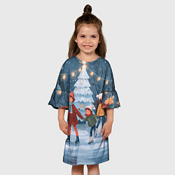 Платье клеш для девочки Новогодние каникулы на катке, цвет: 3D-принт — фото 2