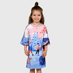 Платье клеш для девочки Новогодний каток, цвет: 3D-принт — фото 2