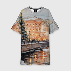 Платье клеш для девочки Новогодняя елка в Питере, цвет: 3D-принт