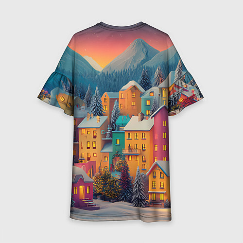 Детское платье Новогодний город в горах / 3D-принт – фото 2