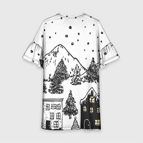 Детское платье Заснеженный черно-белый город / 3D-принт – фото 2