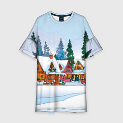 Платье клеш для девочки Новогодник дворик, цвет: 3D-принт