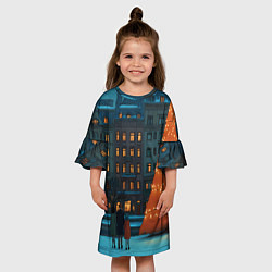 Платье клеш для девочки Городская светящаяся елка, цвет: 3D-принт — фото 2