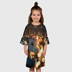 Платье клеш для девочки Лошадка под новогодней елкой, цвет: 3D-принт — фото 2