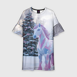 Платье клеш для девочки Геометрическая новогодняя лошадка, цвет: 3D-принт