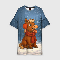 Платье клеш для девочки Лошадка ловит снежинку, цвет: 3D-принт