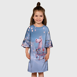 Платье клеш для девочки Новогодняя милая лошадка, цвет: 3D-принт — фото 2