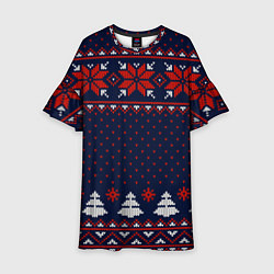 Платье клеш для девочки Новогодний вязаный узор, цвет: 3D-принт