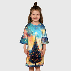 Платье клеш для девочки Новогодняя елка за городом, цвет: 3D-принт — фото 2