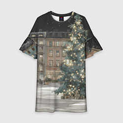 Платье клеш для девочки Елка во дворе, цвет: 3D-принт