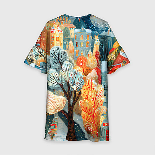 Детское платье Разноцветные новогодние домики / 3D-принт – фото 2