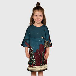 Платье клеш для девочки Новогодняя ночь, цвет: 3D-принт — фото 2