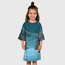 Платье клеш для девочки Новогодний вечер на улице, цвет: 3D-принт — фото 2