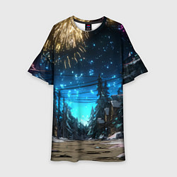 Платье клеш для девочки Салют в новогоднюю ночь, цвет: 3D-принт