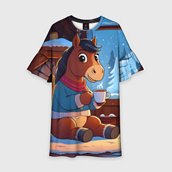 Платье клеш для девочки Лошадка у камина, цвет: 3D-принт