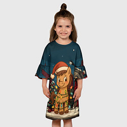 Платье клеш для девочки Лошадка в новогодней гирлянде, цвет: 3D-принт — фото 2