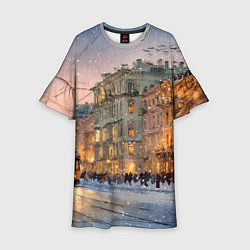 Платье клеш для девочки Зимний Санкт-Петербург, цвет: 3D-принт