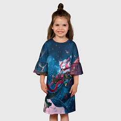 Платье клеш для девочки Санта с динозавром, цвет: 3D-принт — фото 2