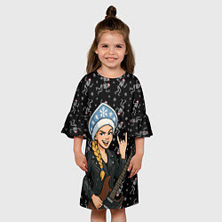Платье клеш для девочки Снегурочка с гитарой - Рок, цвет: 3D-принт — фото 2
