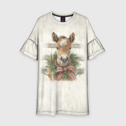 Платье клеш для девочки Жеребёнок и новый год, цвет: 3D-принт