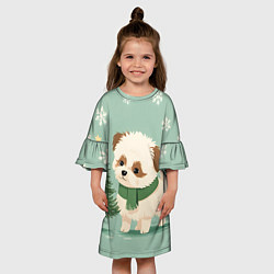 Платье клеш для девочки Новогодний песик с елочкой, цвет: 3D-принт — фото 2