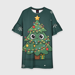 Платье клеш для девочки Новогодняя елочка с огоньками, цвет: 3D-принт