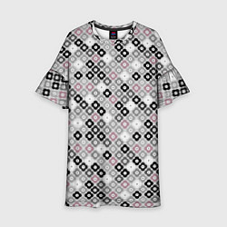 Платье клеш для девочки Цветочный серо-розовый узор ретро, цвет: 3D-принт