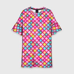 Платье клеш для девочки Разноцветный цветочный узор ретро, цвет: 3D-принт