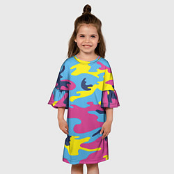 Платье клеш для девочки Камуфляж: голубой/розовый/желтый, цвет: 3D-принт — фото 2