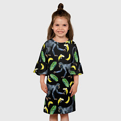 Платье клеш для девочки Обезьянки и бананы, цвет: 3D-принт — фото 2