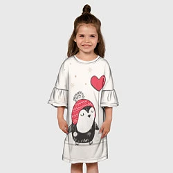 Платье клеш для девочки Влюбленный пингвин, цвет: 3D-принт — фото 2