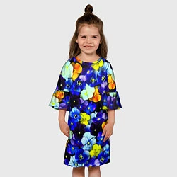 Платье клеш для девочки Синие цветы, цвет: 3D-принт — фото 2