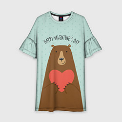 Платье клеш для девочки Медведь с сердцем, цвет: 3D-принт