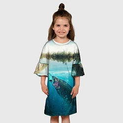 Платье клеш для девочки Рыбалка на спиннинг, цвет: 3D-принт — фото 2