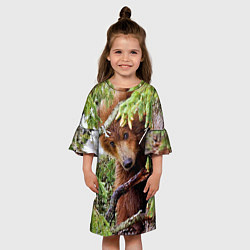 Платье клеш для девочки Медведь сидит на ёлке, цвет: 3D-принт — фото 2