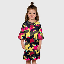 Платье клеш для девочки Камуфляж: желтый/черный/розовый, цвет: 3D-принт — фото 2