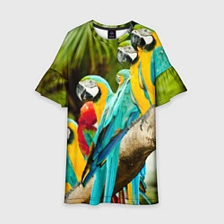Платье клеш для девочки Попугаи на ветке, цвет: 3D-принт