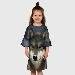 Платье клеш для девочки Зимний волк, цвет: 3D-принт — фото 2