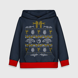 Толстовка-худи детская Новогодний свитер Чужой, цвет: 3D-красный