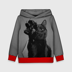 Толстовка-худи детская Черный котик, цвет: 3D-красный