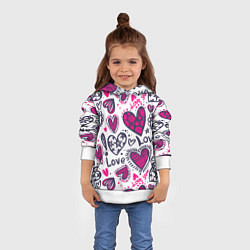 Толстовка-худи детская Love - pink hearts, цвет: 3D-белый — фото 2