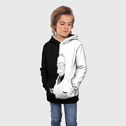 Толстовка-худи детская Гомер Симпсон - в смокинге - black and white, цвет: 3D-черный — фото 2
