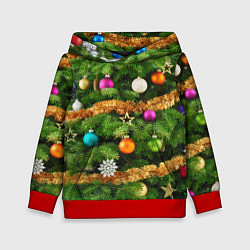 Толстовка-худи детская Живая новогодняя ёлка, цвет: 3D-красный