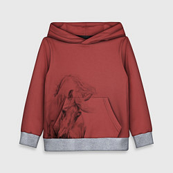 Толстовка-худи детская Конь на красном фоне, цвет: 3D-меланж