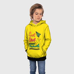 Толстовка-худи детская Жизнь, любовь, путешествия, цвет: 3D-черный — фото 2